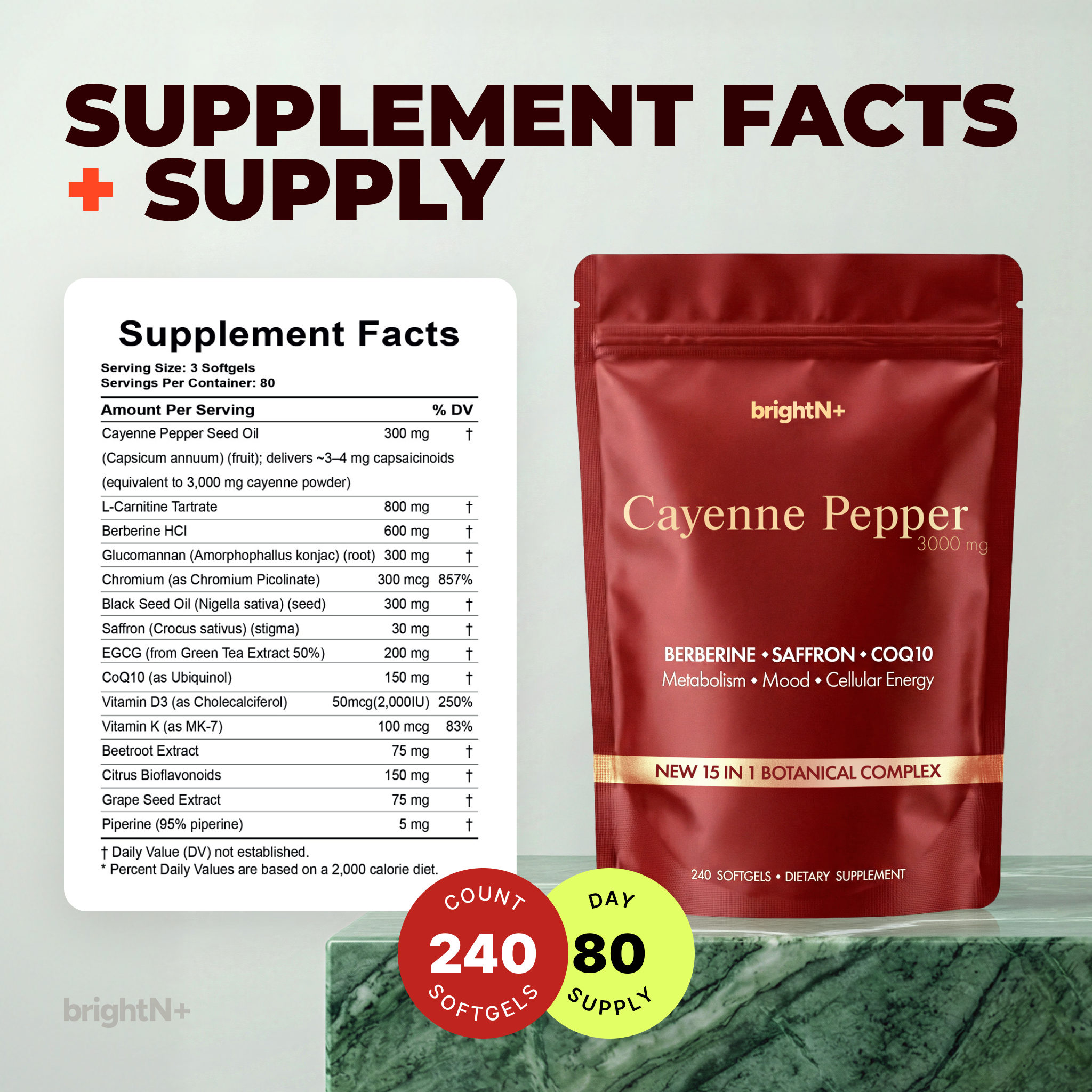 Cayenne Pepper 3000 mg –  240 Softgels (NEW 15 IN 1 BOTANICAL COMPLEX)