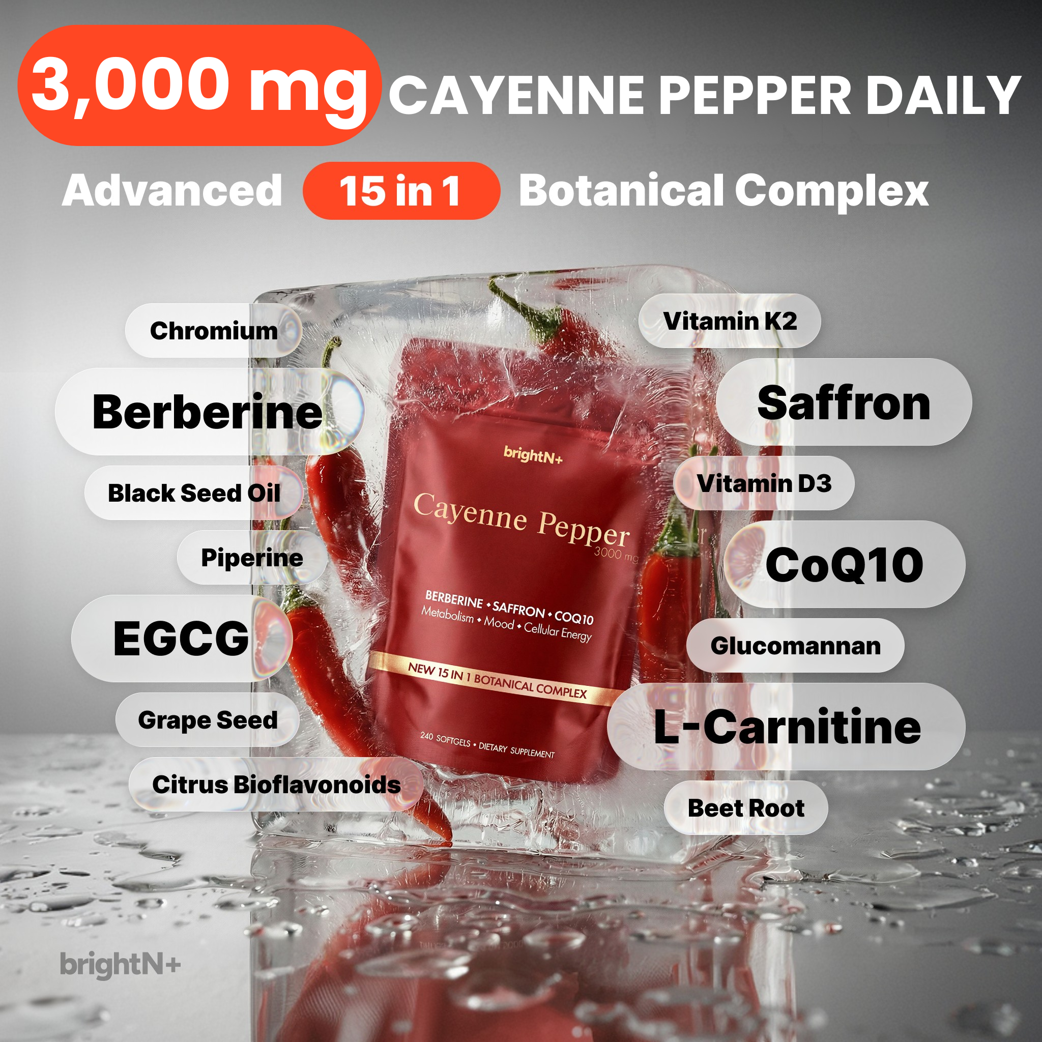 Cayenne Pepper 3000 mg –  240 Softgels (NEW 15 IN 1 BOTANICAL COMPLEX)